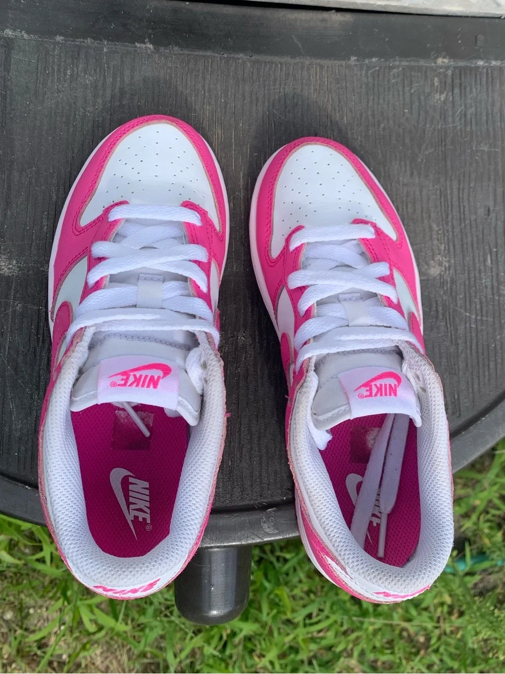 Kids Nike Pink and White Low-Top Dunk Sneakers Nike FB9108-102 Size 2Y